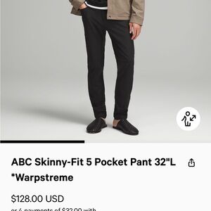 Lululemon Men's ABC Warpstreme Skinny Fit 5-Pocket Pants Black
